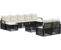 Lauko baldų komplektas Sodo Sofų Rinkinys 10 pcs Juoda poliratanas