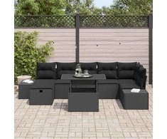 Lauko baldų komplektas Sodo Sofų Rinkinys 8 pcs Juoda poliratanas