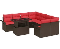 Lauko baldų komplektas Sodo Sofų Rinkinys su pagalve 9 pcs Ruda Poli ratanas
