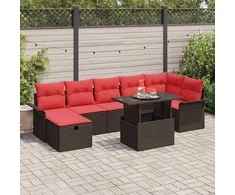Lauko baldų komplektas Sodo Sofų Rinkinys su pagalve 8 pcs Ruda Poli ratanas