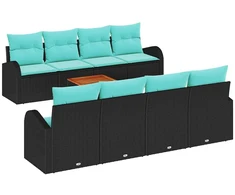 Lauko baldų komplektas Sodo Sofų Rinkinys 9 pcs Juoda ir turkio poliratanas