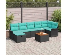 Lauko baldų komplektas Sodo Sofų Rinkinys su pagalve 8 pcs Juoda poliratanas