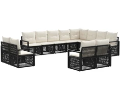 Lauko baldų komplektas Sodo Sofų Rinkinys 12 pcs Juoda poliratanas