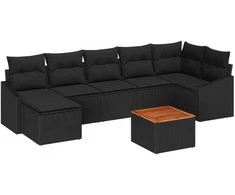 Lauko baldų komplektas Sodo Sofų Rinkinys su saugykla 8 pcs Juoda poliratanas