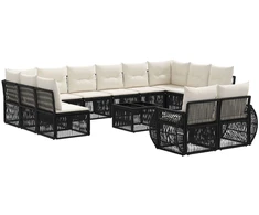 Lauko baldų komplektas Sodo Sofų Rinkinys 13 pcs Juoda ir kreminė balta poliratanas