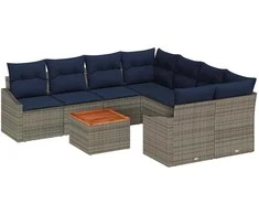 Lauko baldų komplektas Sodo Sofų Rinkinys 9 pcs Pilka ir tamsiai mėlyna poliratanas