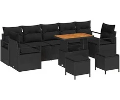 Lauko baldų komplektas Sodo Sofų Rinkinys su pagalve 10 pcs Juoda poliratanas