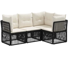Lauko baldų komplektas Sodo Sofų Rinkinys 4 pcs Juoda poliratanas