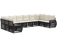 Lauko baldų komplektas Sodo Sofų Rinkinys 10 pcs Juoda ir kreminė balta poliratanas