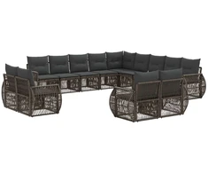 Lauko baldų komplektas Sodo Sofų Rinkinys 13 pcs Pilka ir tamsiai pilka poliratanas