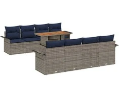 Lauko baldų komplektas Sodo Sofų Rinkinys su saugykla 9 pcs Pilka Poli ratanas