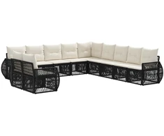 Lauko baldų komplektas Sodo Sofų Rinkinys 11 pcs Juoda ir kreminė balta poliratanas