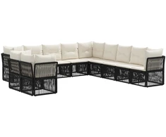 Lauko baldų komplektas Sodo Sofų Rinkinys 11 pcs Juoda poliratanas