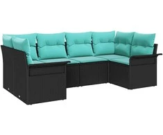 Lauko baldų komplektas Sodo Sofų Rinkinys su pagalve 6 pcs Juoda Poli ratanas