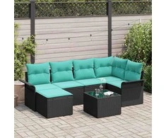 Lauko baldų komplektas Sodo Sofų Rinkinys su pagalve 7 pcs Juoda Poli ratanas