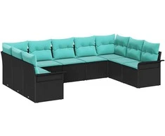 Lauko baldų komplektas Sodo Sofų Rinkinys su saugykla 9 pcs Juoda poliratanas