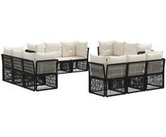 Lauko baldų komplektas Sodo Sofų Rinkinys 12 pcs Juoda poliratanas