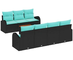 Lauko baldų komplektas Sodo Sofų Rinkinys 8 pcs Juoda ir turkio poliratanas