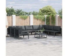 Sodo Sofų Rinkinys su pagalve 9 pcs Juoda Plienas