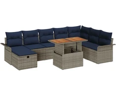 Lauko baldų komplektas Sodo Sofų Rinkinys su pagalve 9 pcs Pilka poliratanas