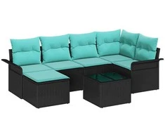 Lauko baldų komplektas Sodo Sofų Rinkinys su pagalve 7 pcs Juoda Poli ratanas