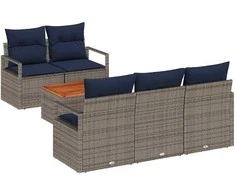 Lauko baldų komplektas Sodo Sofų Rinkinys su pagalve 6 pcs Pilka poliratanas