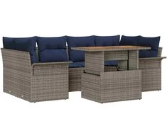 Lauko baldų komplektas Sodo Sofų Rinkinys su saugykla 7 pcs Pilka Poli ratanas
