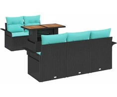 Lauko baldų komplektas Sodo Sofų Rinkinys su saugykla 6 pcs Juoda Poli ratanas