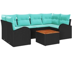 Lauko baldų komplektas Sodo Sofų Rinkinys 7 pcs Juoda ir turkio poliratanas