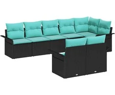 Lauko baldų komplektas Sodo Sofų Rinkinys su pagalve 8 pcs Juoda poliratanas