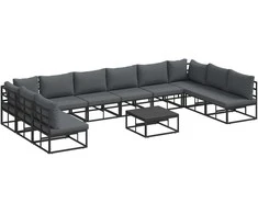 Sodo Sofų Rinkinys su pagalve 11 pcs Juoda Aliuminis