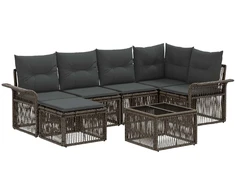 Lauko baldų komplektas Sodo Sofų Rinkinys 7 pcs Pilka poliratanas