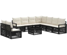 Lauko baldų komplektas Sodo Sofų Rinkinys 10 pcs Juoda poliratanas
