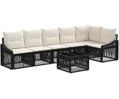 Lauko baldų komplektas Sodo Sofų Rinkinys 7 pcs Juoda poliratanas