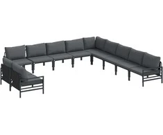 Sodo Sofų Rinkinys su pagalve 11 pcs Juoda Plienas