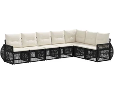 Lauko baldų komplektas Sodo Sofų Rinkinys 7 pcs Juoda ir kreminė balta poliratanas