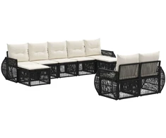 Lauko baldų komplektas Sodo Sofų Rinkinys 9 pcs Juoda ir kreminė balta poliratanas