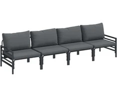 Sodo Sofų Rinkinys su pagalve 4 pcs Juoda Plienas