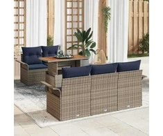 Lauko baldų komplektas Sodo Sofų Rinkinys su saugykla 6 pcs Pilka Poli ratanas