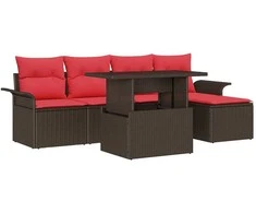 Lauko baldų komplektas Sodo Sofų Rinkinys su pagalve 6 pcs Ruda Poli ratanas