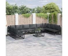 Sodo Sofų Rinkinys su pagalve 11 pcs Juoda Aliuminis