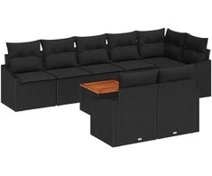 Lauko baldų komplektas Sodo Sofų Rinkinys su saugykla 9 pcs Juoda poliratanas