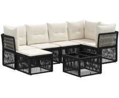 Lauko baldų komplektas Sodo Sofų Rinkinys 7 pcs Juoda poliratanas
