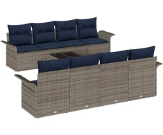 Lauko baldų komplektas Sodo Sofų Rinkinys su pagalve 9 pcs Pilka poliratanas