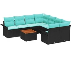 Lauko baldų komplektas Sodo Sofų Rinkinys su pagalve 9 pcs Juoda poliratanas