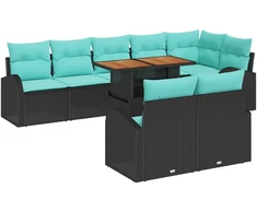 Lauko baldų komplektas Sodo Sofų Rinkinys su saugykla 9 pcs Juoda Poli ratanas