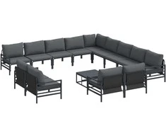 Sodo Sofų Rinkinys su pagalve 14 pcs Juoda Plienas