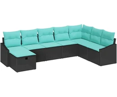 Lauko baldų komplektas Sodo Sofų Rinkinys su pagalve 8 pcs Juoda Poli ratanas