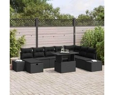 Lauko baldų komplektas Sodo Sofų Rinkinys 9 pcs Juoda poliratanas