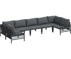 Sodo Sofų Rinkinys su pagalve 7 pcs Juoda Plienas